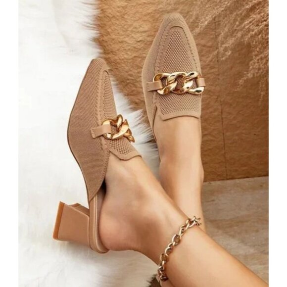 Newbella Mousse Fit Pointed Toe Block Heeled Mules Women's Size 8 in Apricot NIB - Picture 1 of 12